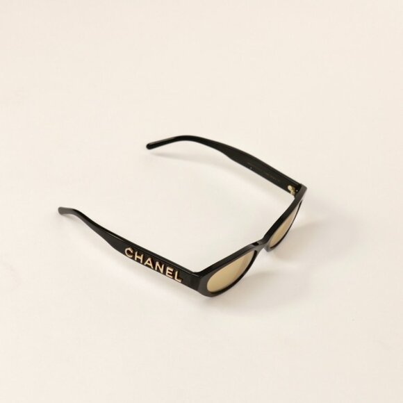 Chanel Gold Holographic Sunglasses Reflective Logo Lens Skinny Frame - Picture 6 of 10